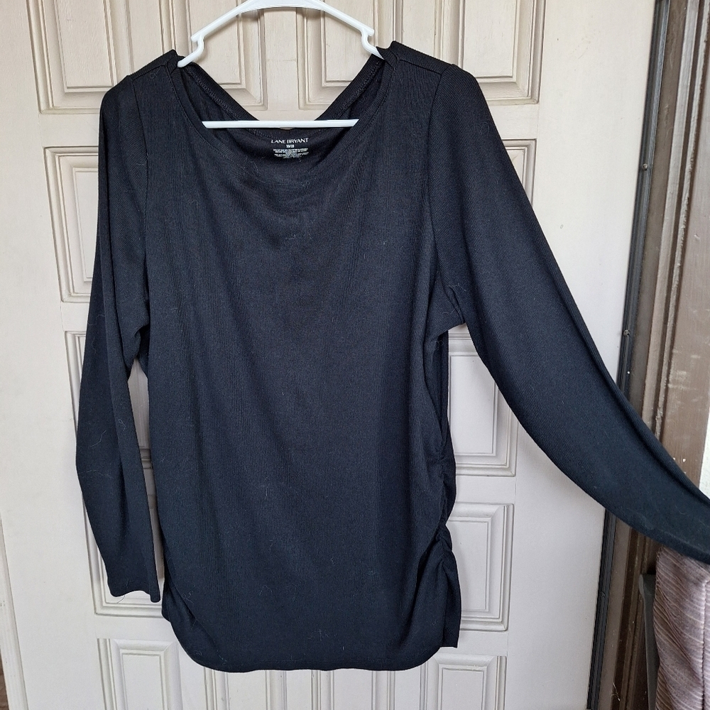 Lane Bryant Sweater Plus Sz18/20 Lt Weight Black Ruch Sides Long Sleeves